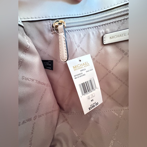Michael Kors Sheila Medium Satchel Shoulder Bag MK Pale Gold Multi - Picture 13 of 14
